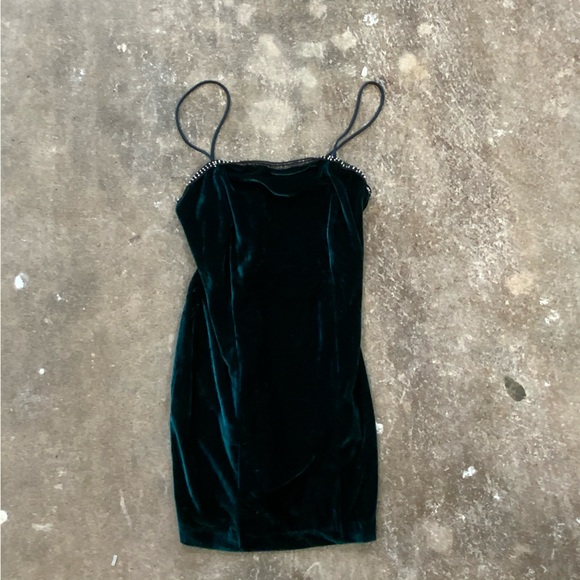 Zara Rhinestone Fringe Green Velvet Mini Dress Size M- OBO - Picture 9 of 10